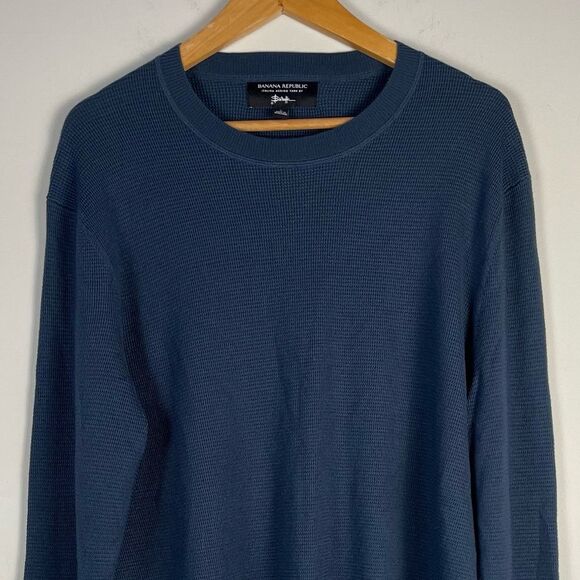 Banana Republic Italian Merino Yarn Crewneck Knit Sweater Size Large Blue - Picture 2 of 7